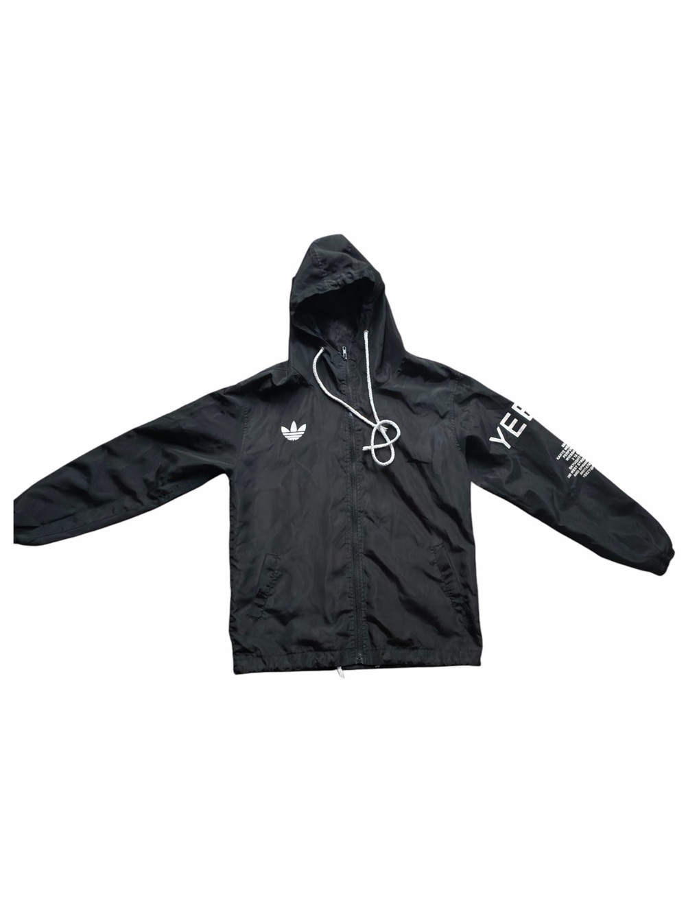 adidas yezzy concert jacket Black Hooded Windbreaker with White Logo